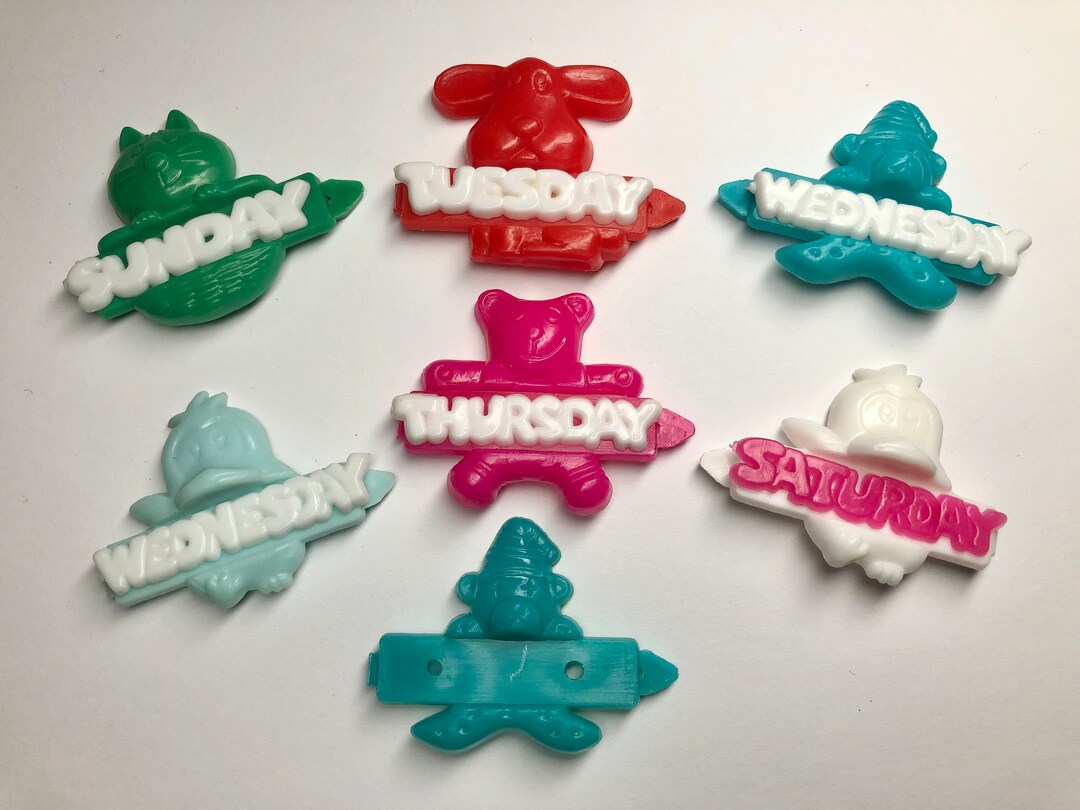 80s DAYS of the WEEK Plastic Hair Barrettes Interchangable Lot of 7