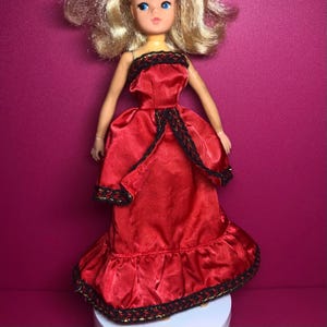 Vintage Sindy Size Doll Red Ruffle Dress - Strapless - 70s 80s - Doll Not Included