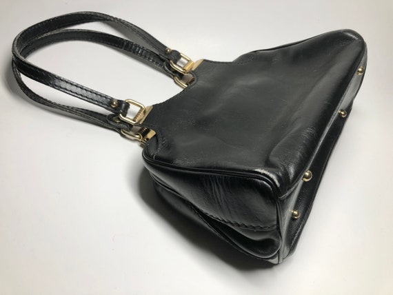 Vintage 60s 70s Black Leather Handbag - image 7
