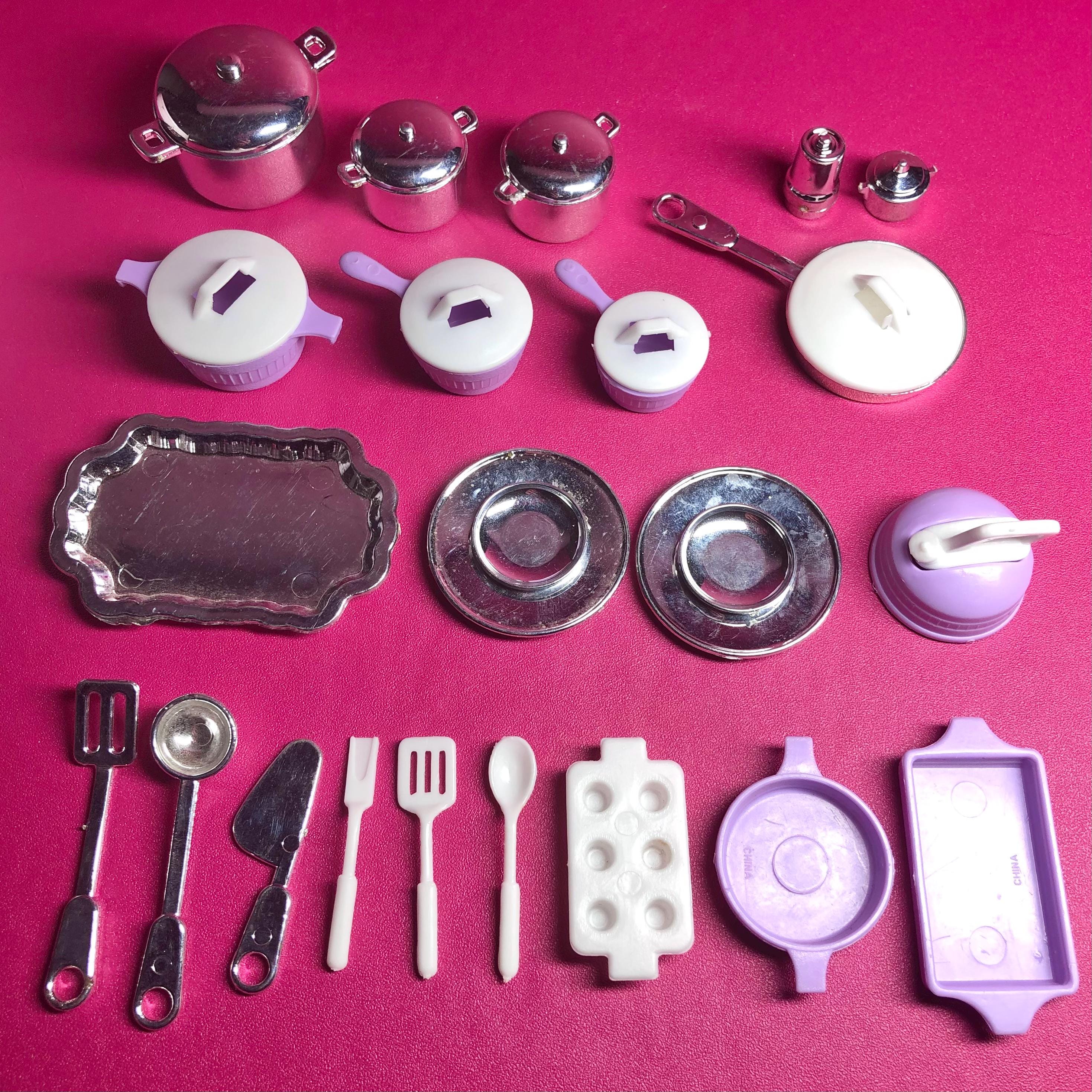 Vintage Barbie Dream Kitchen Dishes Lot - 32 Pieces - Silver