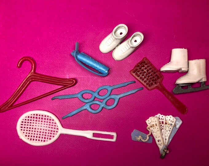Lot of 60s Tammy Tressy Barbie Doll Size Accessories Ice Skates, Fan