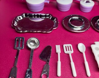 Vintage Barbie Dream Kitchen Dishes Lot - 32 Pieces - Silver