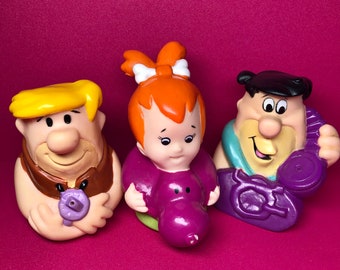 Vintage FLINTSTONES Fred Barney Dino Pvc Toys Bendy Figure Toy