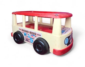 1969 Fisher Price MINI BUS - Little People Red / White Van - 60s, FP