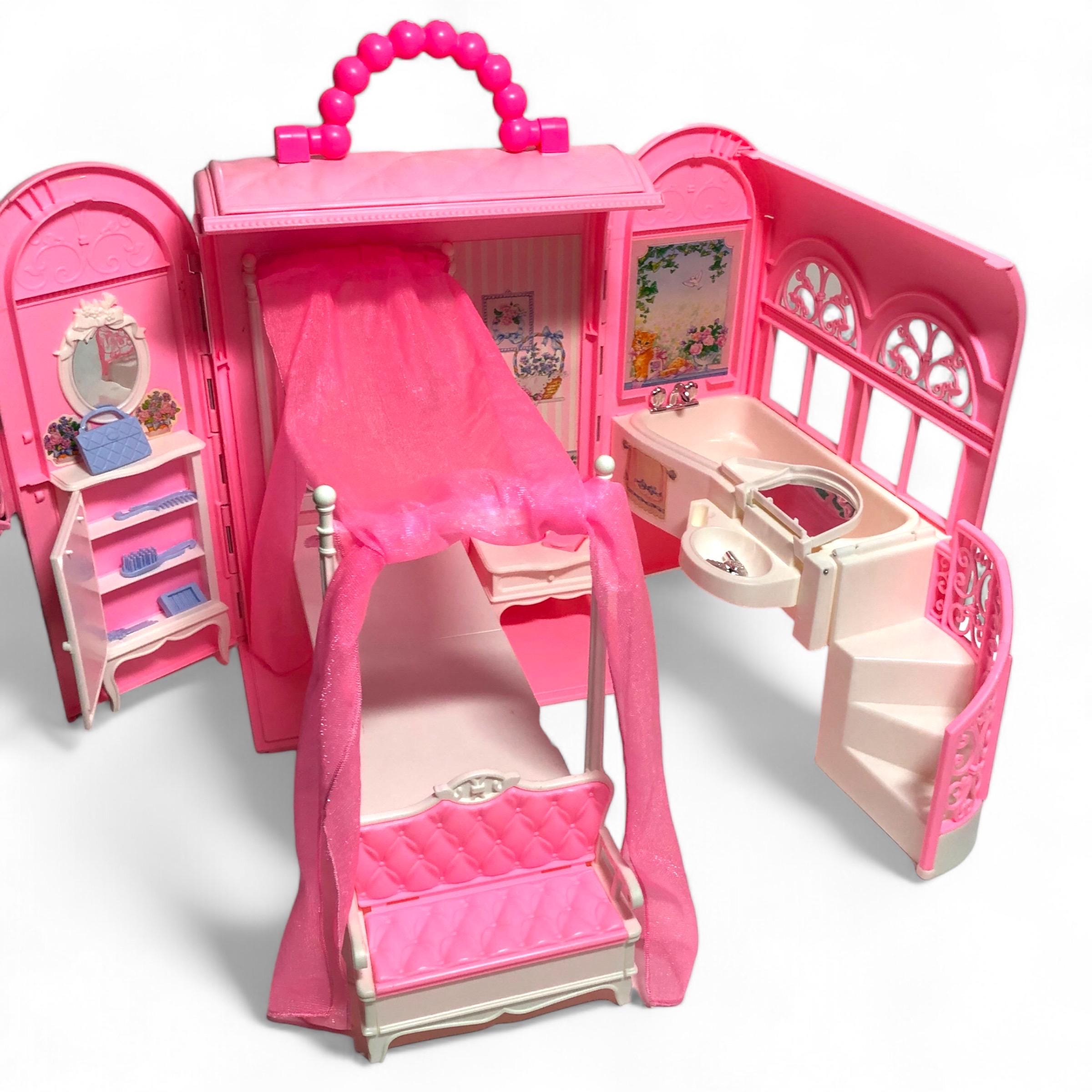 Vintage Barbie Bed Bath Playset House Accessories Fold up Pink Case 90s 1998 Mattel Etsy