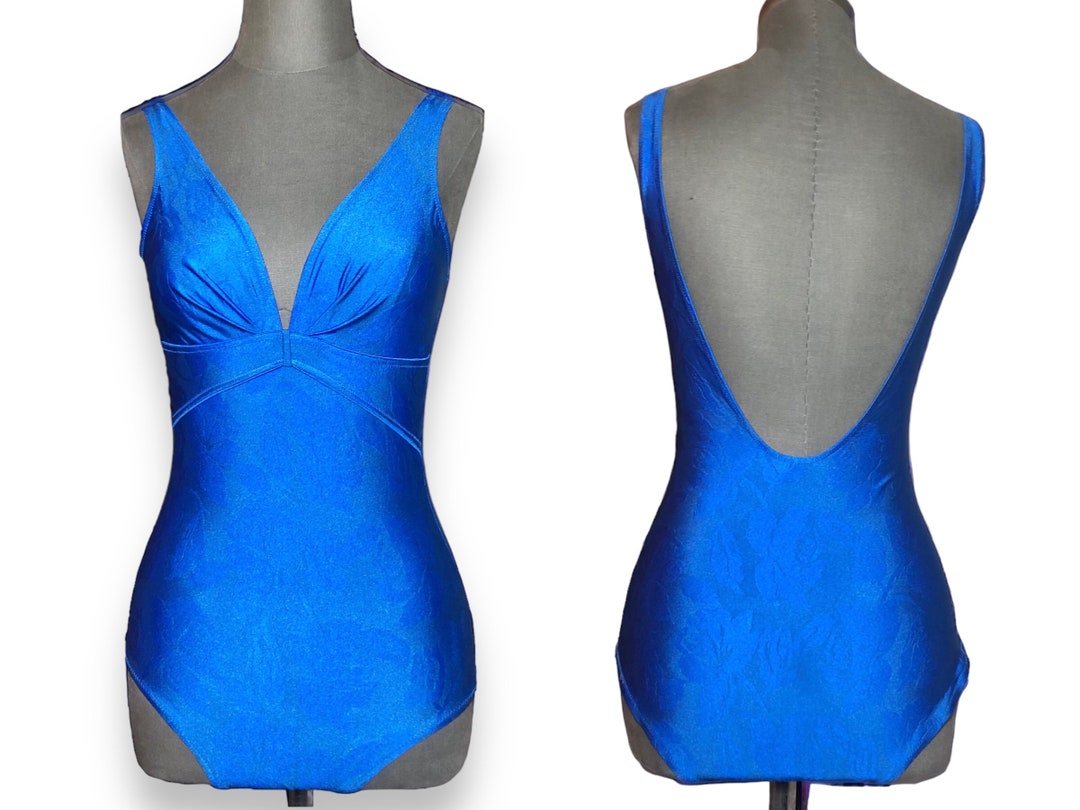 Vintage 70s 80s BLUE FLORAL Bathing Suit one Piece Retro Swimwear XS Etsy