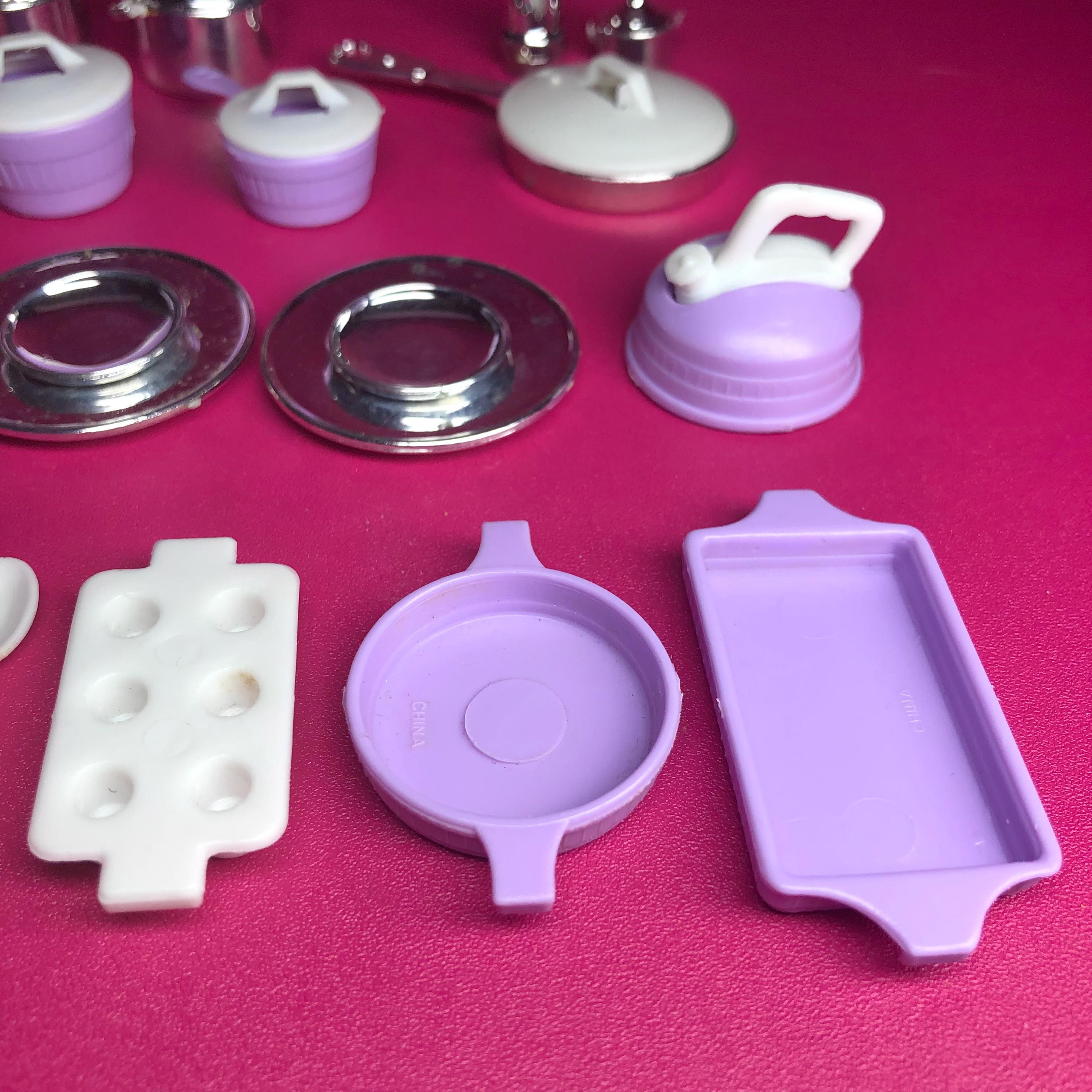 Vintage Barbie Dream Kitchen Dishes Lot - 32 Pieces - Silver