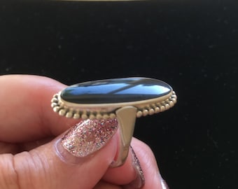 Vintage Art Deco silver ring with black stone.