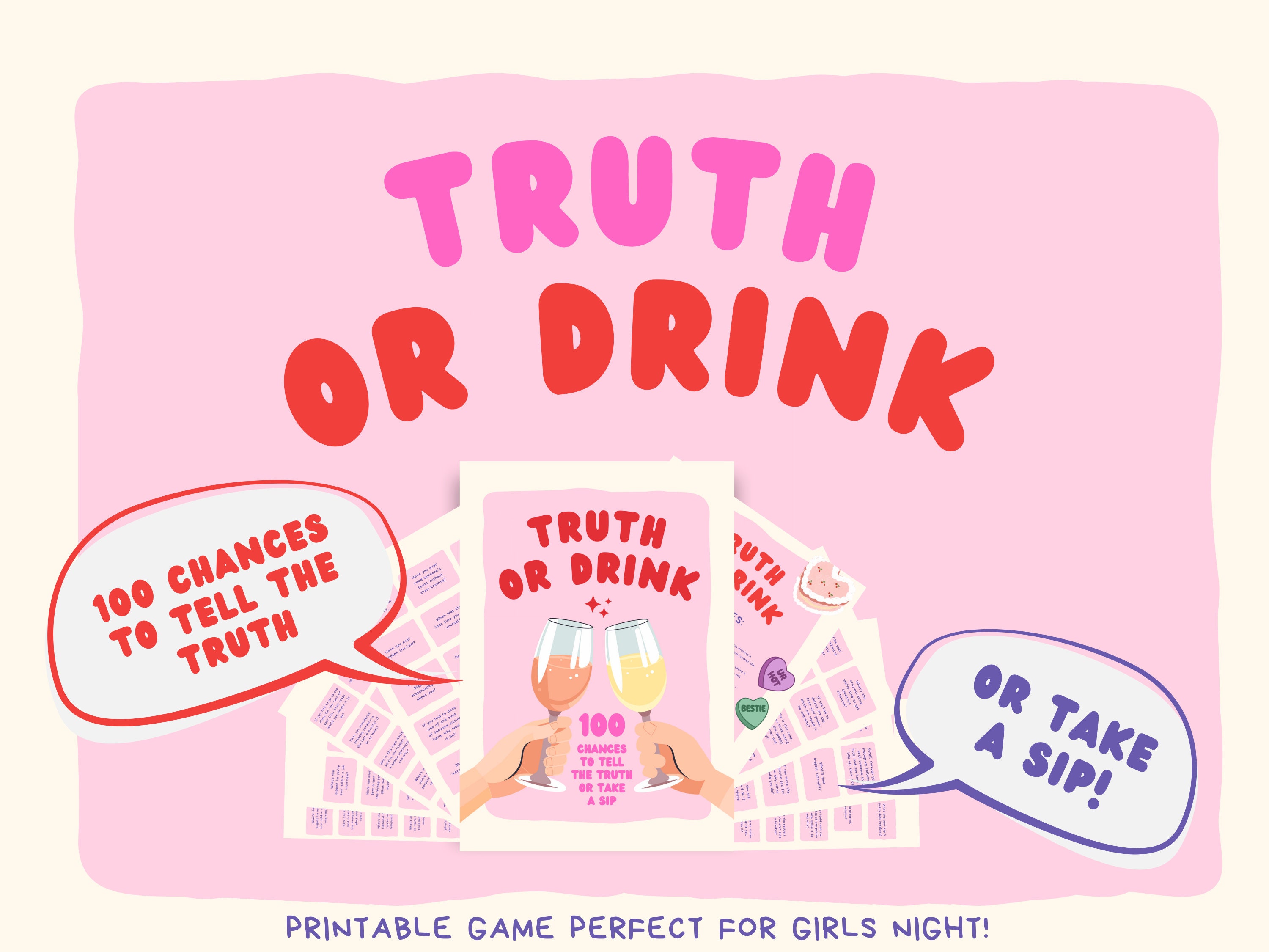 Ultimate Truth or Dare Drinking Game, Truth or Drink Printable Game