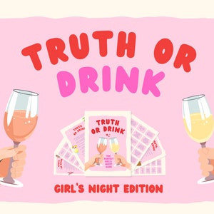 Juego imprimible Verdad o bebida, juego para beber, juego para beber, juego para chicas Verdad o reto, juego imprimible más vendido para la noche de juegos