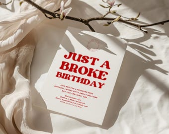 Modello di invito divertente per compleanno senza soldi, fai da te minimalista (download digitale)