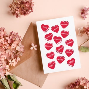 Karta do druku Empowering Feminist Candy Hearts, prezent dla niej, karta walentynkowa, karta rocznicowa, Międzynarodowy Dzień Kobiet, afirmacja