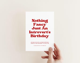 Modello di invito di compleanno per introversi, cena semplice (download digitale)