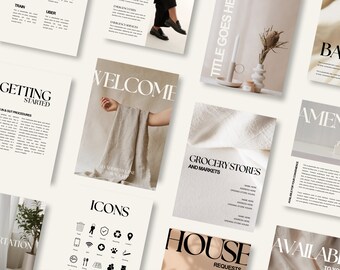 Modello minimalista di libro di benvenuto Airbnb, pacchetto host modificabile (download digitale)