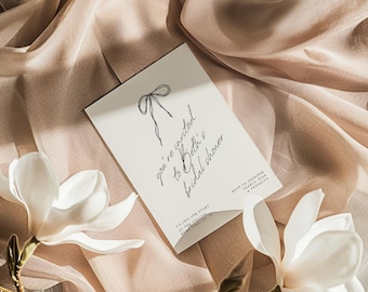 Modello di invito per addio al nubilato con fiocco, invito minimalista e femminile (Canva)