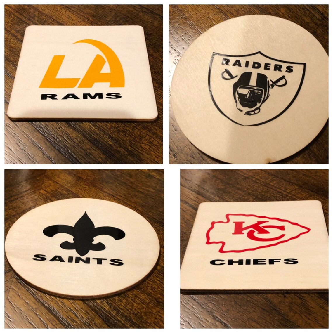 NFL Teams Custom Made /personable High Quality Wood Coasters With Cork