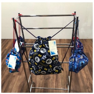 MLB Teams Drawstring Bags and Backpacks with toggle spring cord locks.