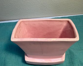 Vintage McCoy Pink Ceramic Planter - Mid Century Modern Rectangular Footed Pot - Pastel Pink MCM Home Decor, Marked McCoy USA- SOLD As Is