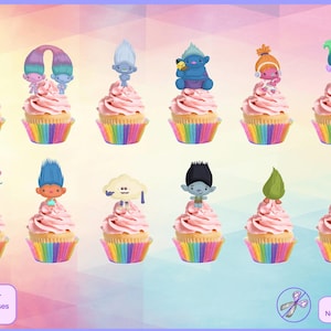 Trolls edible Stand up Cupcake toppers - 24 in a pack