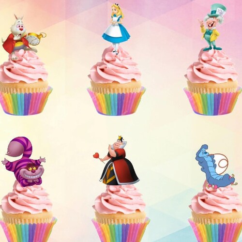 Set of 24pcs Alice in Wonderland Cupcake Toppers Etsy