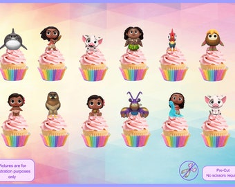 Moana Edible Cupcake Toppers – Stand Up Cake Decorations for Parties (Set of 24)