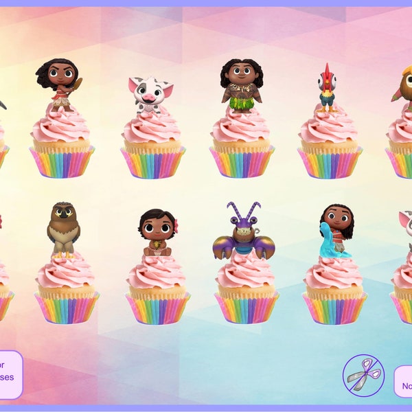 Moana essbare Cupcake Toppers - Stand Up Cake Dekorationen für Partys (24er Set)