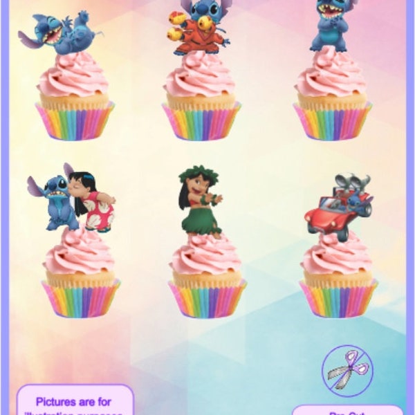 Lilo & Stitch Edible Cupcake Toppers – Stand Up Birthday Cake Decorations