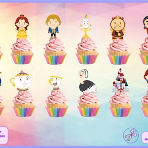 Die Schöne und das Biest essbare Stand Up Cupcake Toppers - 24 in einer Packung