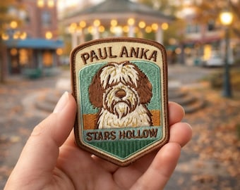 Paul Anka Patch – Stars Hollow Patch – Gilmore Girls Inspired Embroidered Iron-On Patch – Lorelai Dog Patch – Cute Retro TV Fan Gift – 3inch