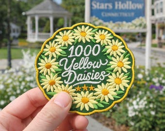 1000 Yellow Daisies Embroidered Patch – Stars Hollow Inspired Iron-On Patch – Cottagecore Floral Badge – Gilmore Fan Gift