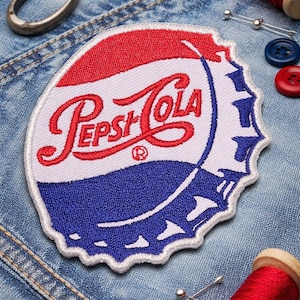 Pepsi-Cola Bottlecap Iron-On / Sew-On Patch | Vintage Soda Inspired Embroidered Patch | Retro Cola Patch