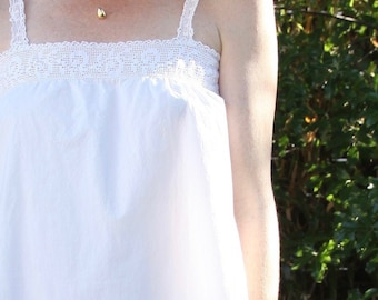 Vintage Antique French White Cotton Nightie / Nightgown Market Dress Cotton Crochet Detail Provençal 20's 30's