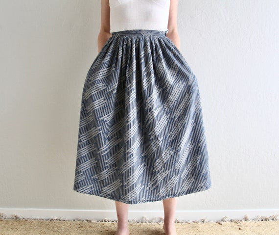 Vintage Kenar Cotton Midi Skirt with Pockets - image 1