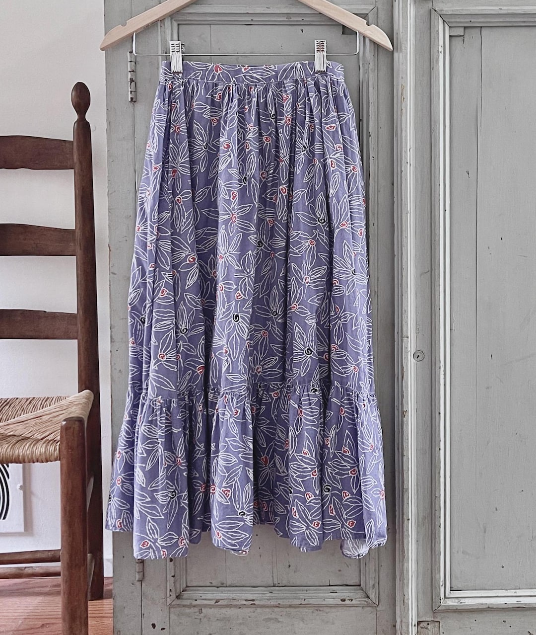Vintage Quilted Cotton Puffer Midi Skirt
