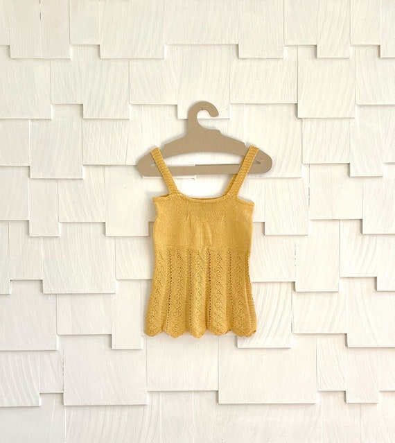 Vintage Handmade Crochet Tank Ochre Yellow Small