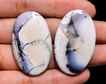 2 Stück Dendriten-Opal-Edelstein, ovale Form, natürlicher Dendriten-Opal, lose Edelsteine zur Herstellung von Schmuck, 101 ct, 38 x 23–39 x 24 mm