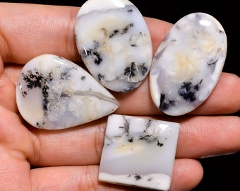 Natürlicher Dendrit-Opal-Edelstein, gemischte Form, lose Dendrit-Opal-Edelsteine zur Herstellung von Schmuck, 4 Stück, 137 ct, 24 x 22–34 x 23 mm