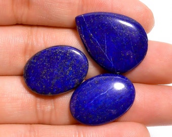 Cabochons en lapis-lazuli, formes variées, lapis-lazuli, pierres précieuses, 3 pcs 43 Ct 22X16-26X19 mm