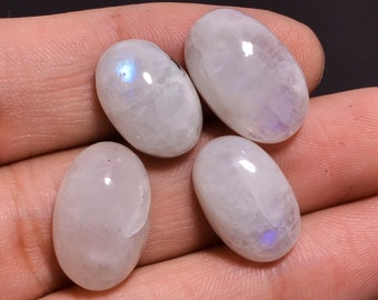 Natural Rainbow Moonstone Gemstone Oval Shape Blue Fire Rainbow Moonstone 4 Pcs Lot Cabochon Rainbow Moonstone 43 Cts  16X10 18X12 mm #ZU-69