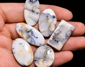 100% Natural Dendrite Opal Cabochon Lot Mix Shape Dendrite Opal Loose Gemstone Making For Jewelry 6 Pcs 131 Ct 24X20-28X15 MM