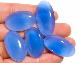 5 Stück Lot Blauer Chalcedon Cabochon Oval Formen Blauer Chalcedon Edelstein Größe ~ 29X18-34X18 mm 140 Ct