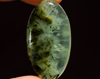 100 % natürlicher Prehnit-Cabochon, ovale Form, flacher Prehnit-Edelstein, 49 Karat, 40 x 22 x 6 mm