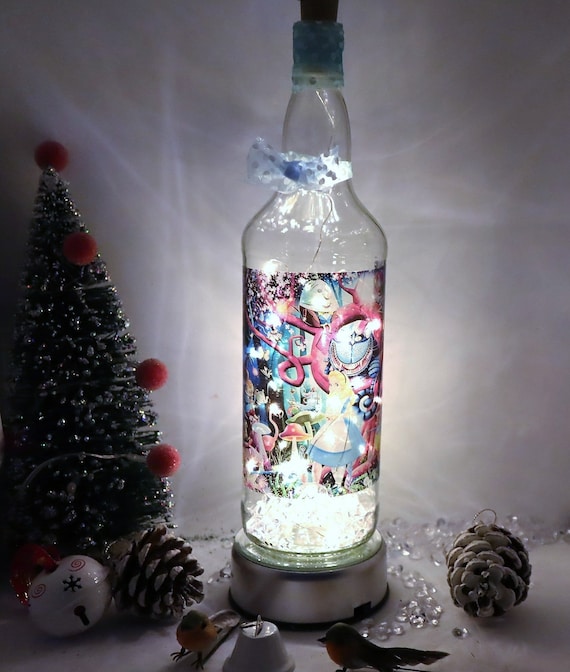 Alice in Wonderland Light Up Wine Bottle and Wine Glass Gift Set Alice's Tea Party Bottle Lamp with Alice Wine Glass Alice in Wonderland Fan
