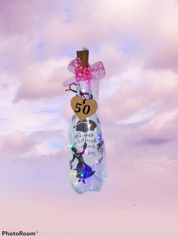 Mary Poppins Inspired Light Up Wine Bottle Free Wine Glass - LED Lights, birthday gift, 21st, 30th, 40th, 50th birthdayne Bottle Light