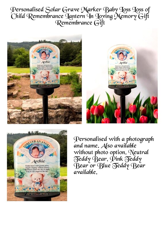 Solar Power Memorial Garden Grave Light, Baby Loss Child Grave Marker Plaque, In Loving Memory Gift, Remembrance Photo Gift, Grave Marker