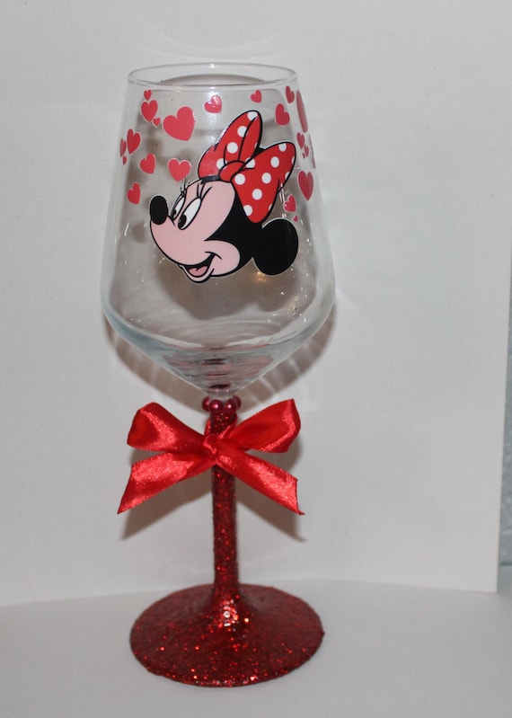 Minnie Mouse Glitter Inspired Wine Glass Mother's Day, Valentine's Day, Special Birthday, gift idea 21st/30th/40th/50th/60th