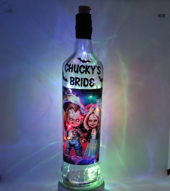 LED Light Up Wine Bottle Lamp Halloween Chucky and his Bride - Scary Wine Bottle Lamp