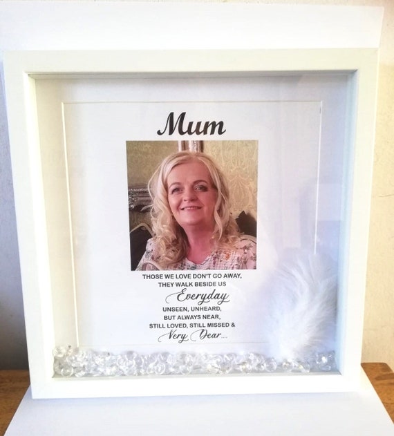 Personalised Memorial Photo Frame | Bereavement Gift | Sympathy Gift / Missing Loved One/ Funeral Gift Keepsake / Crystals or White Feathers