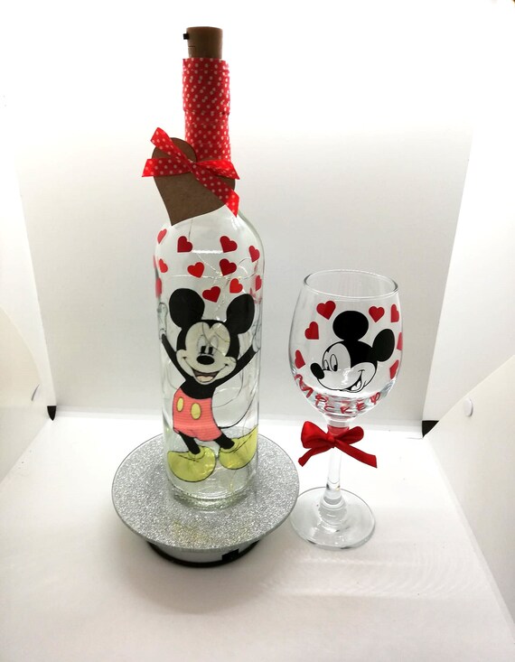 Mickey Mouse Light Up Wine Bottle and Wine Glass Gift Set Mickey Mouse Lamp Mickey Mouse Wine Glass Mickey Gift Set Mickey Mouse Fan