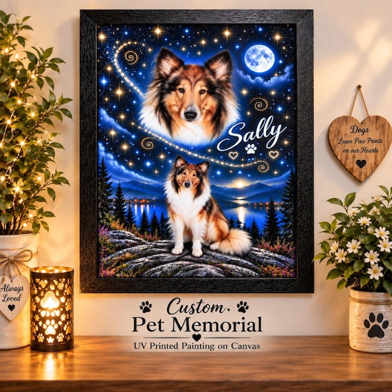 Custom/Personalised  Starry Night Pet Photo UV Painting Canvas Pet Memorial Gift Living Room Decor Memorial Gift for Family Pet Owners